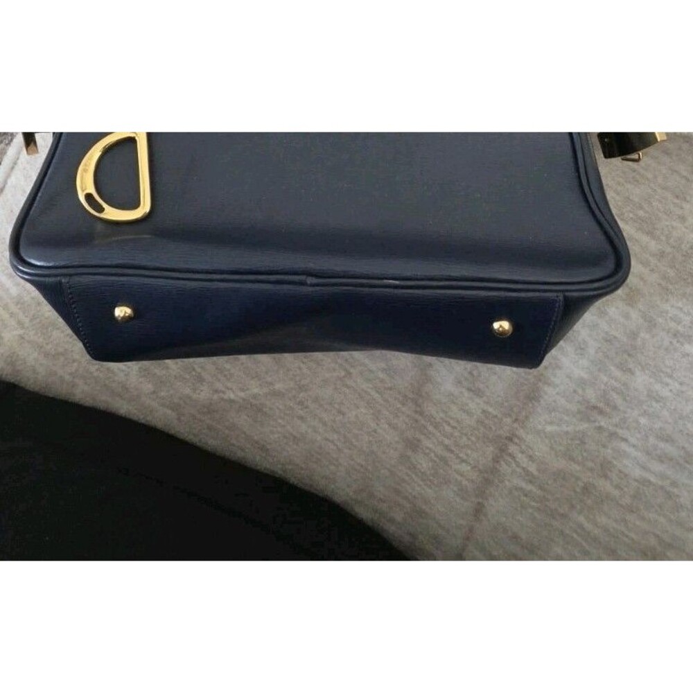 Lauren Ralph Lauren Sloan Street Dome Satchel Blue Textured Leather Old Money - Picture 13 of 14